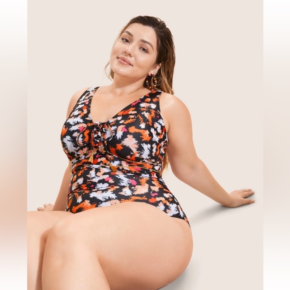 BloomChic Plus Size 4XL Brush Print Ties Tassel One Piece Swimsuit us 26 - Picture 3 of 7